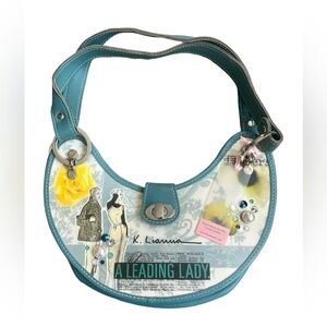 K Lianna Genuine Leather Vintage Floral Shoulder Strap Teal Cream New Purse